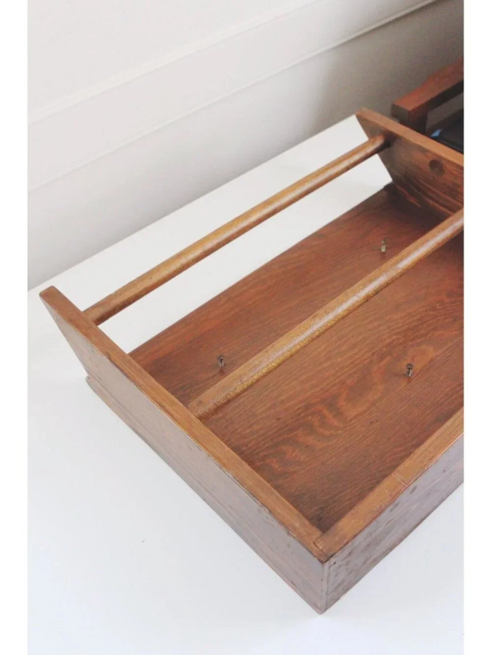 Vintage Wooden Wall Shelf With Two Rods For Display Storage - Trinket Shelf, Tow